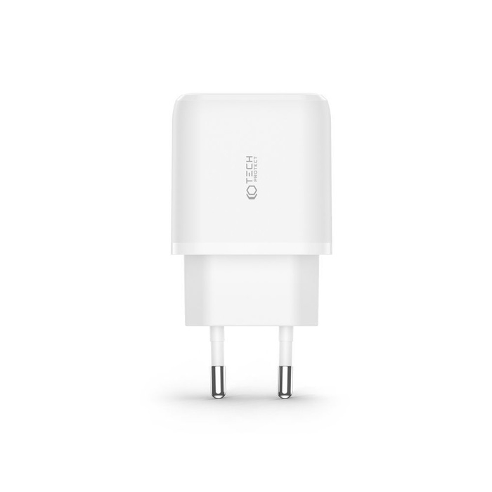 ŁADOWARKA TECH-PROTECT C20W 2-PORT NETWORK CHARGER PD20W/QC3.0 + LIGHTNING CABLE WHITE