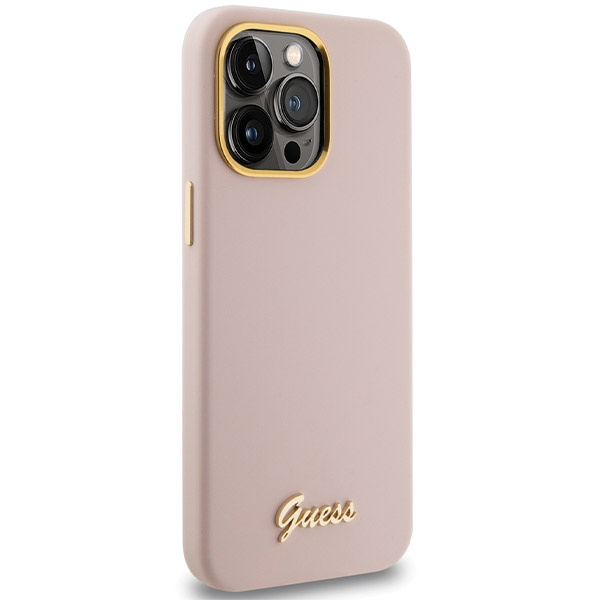 Etui Guess GUHCP15LSMBSLP iPhone 15 Pro 6.1" różowy/pink hardcase Silicone Script Metal Logo & Frame Case