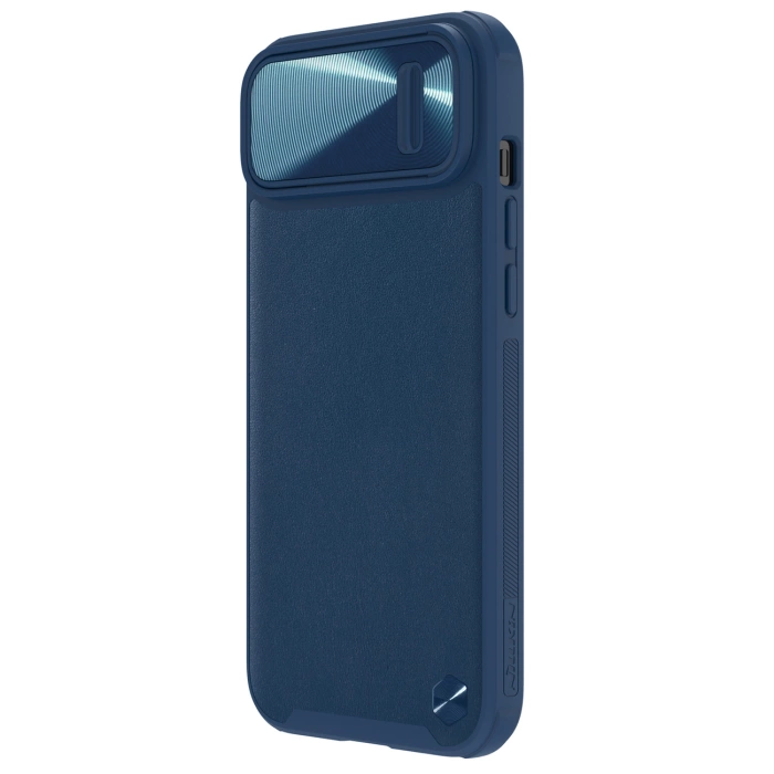 Nillkin CamShield Leather S Case etui iPhone 14 Plus pokrowiec z osłoną na aparat niebieskie