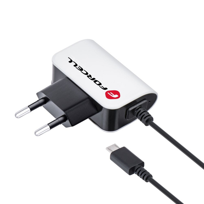 FORCELL F-ENERGY U19 ładowarka sieciowa z kablem Micro USB 1A 5W biało czarna