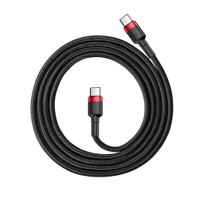 Baseus Cafule Cable wytrzymały nylonowy kabel przewód USB-C PD / USB-C PD PD2.0 60W 20V 3A QC3.0 1M czarny-czerwony (CATKLF-G91)