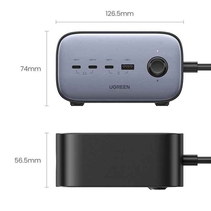 Ugreen ładowarka sieciowa GaN USB C / USB listwa zasilająca AC czarna (CD270)