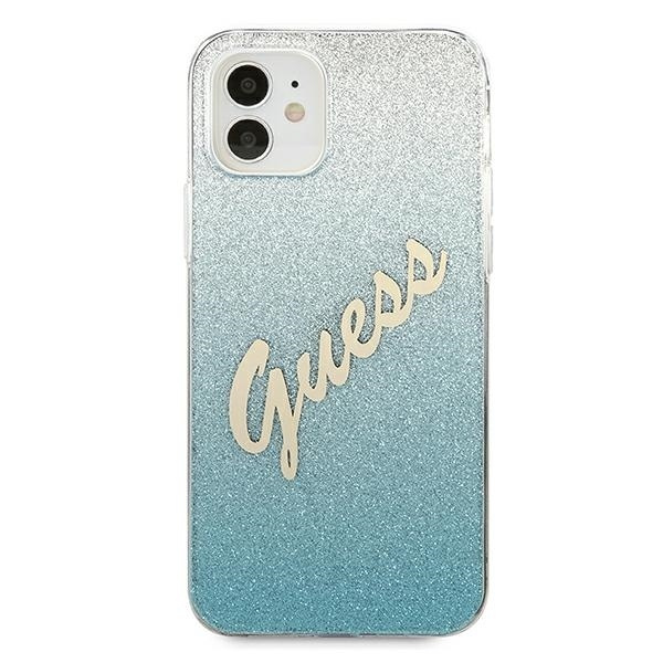 Etui GUESS Apple iPhone 12 Mini Glitter Gradient Script Niebieski Hardcase