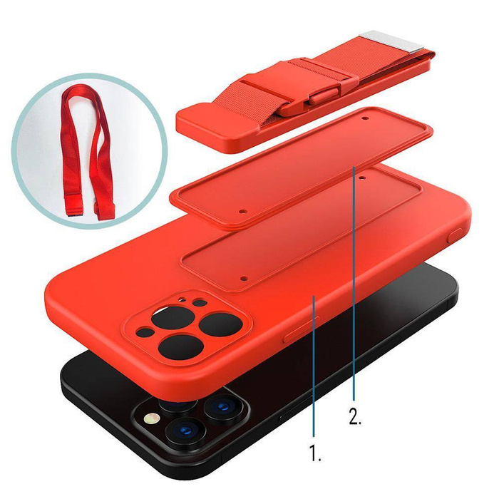 ETUI Rope Case silikonowe etui ze smyczą torebka smycz pasek do Xiaomi Poco M4 Pro 5G czerwony CASE