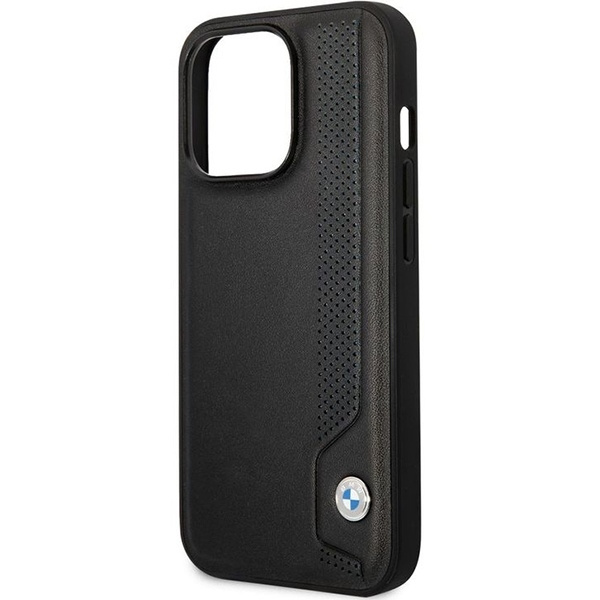 Etui BMW iPhone 14 Pro Max 6,7" czarny/black hardcase Leather Blue Dots