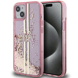 Etui Guess GUHCP15SLFCSEGP iPhone 15 / 14 / 13 6.1" różowy/pink hardcase Liquid Glitter Gold Stripes Case