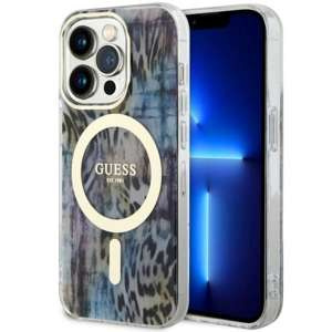 Etui Guess GUHMP14LHLEOPWB iPhone 14 Pro 6.1" niebieski/blue hardcase Leopard MagSafe Case