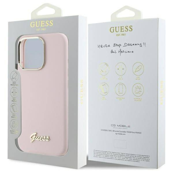 Etui Guess iPhone 16 Pro różowy/pink hardcase Silicone Script Metal Logo & Frame