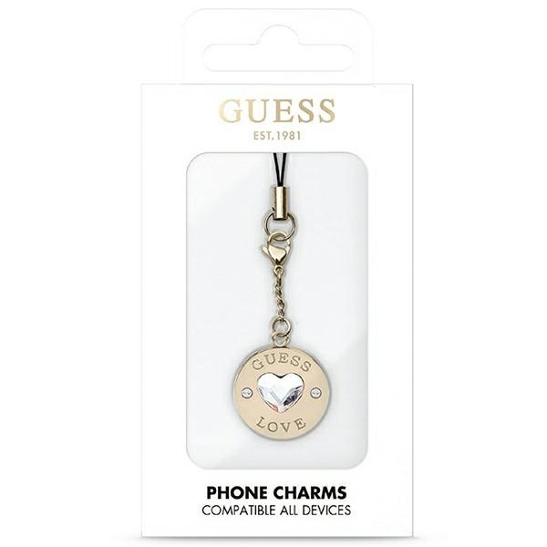 Guess zawieszka GUCPMHGLD Phone Strap Heart Diamond Charm with Rhinestones