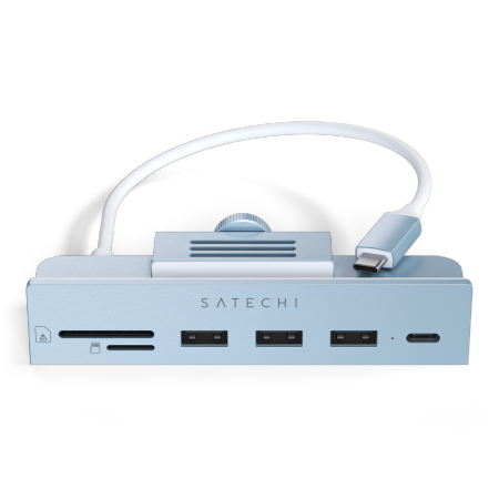 Satechi USB-C Clamp Hub for 24" iMac - Hub do iMac M1 2021 24" oraz 27" Studio Display 2022 USB-C (USB-C, 3x USB-A, czytnik kart micro/SD) (blue)