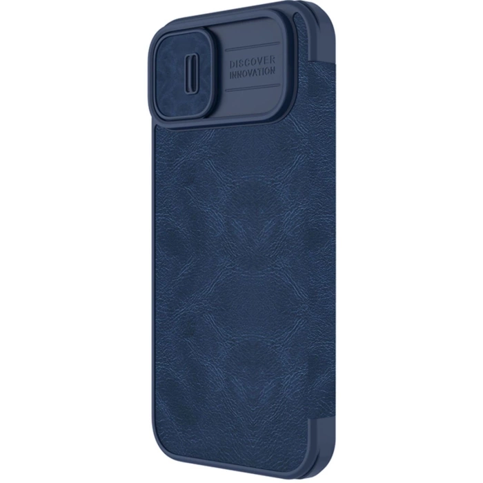 Nillkin Qin Leather Pro Case etui iPhone 14 Plus osłona na aparat kabura pokrowiec obudowa z klapką niebieski