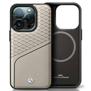 Etui BMW iPhone 16 Pro 6.3" szary/grey hardcase Sign Leather Textured and Line MagSafe