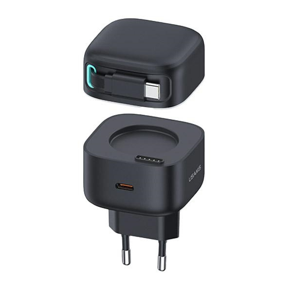 USAMS Ład. siec. 1xUSB-C ze zwijanym kablem USB-C (only head) PD+QC 35W Gan Fast Charging czarny/black XMF Series CC202TC01 (US-CC202)