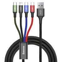 [PO ZWROCIE] Baseus kabel przewód USB 4w1 Lightning / 2x USB Typ C / micro USB w nylonowym oplocie 3.5A 1.2m czarny (CA1T4-B01)