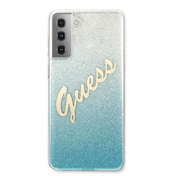 Etui GUESS Samsung Galaxy S21 Plus Glitter Gradient Script Niebieski Hardcase