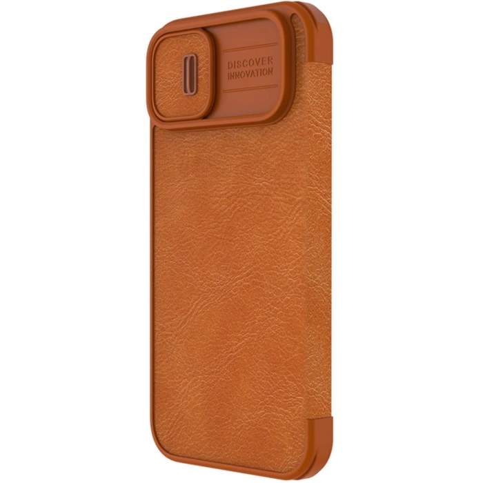 Nillkin Qin Leather Pro Case etui iPhone 14 Plus osłona na aparat kabura pokrowiec obudowa z klapką brązowy