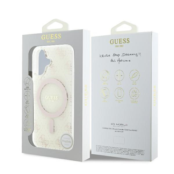 Etui Guess iPhone 16 6.1" biały/white hardcase IML 4G Background MagSafe