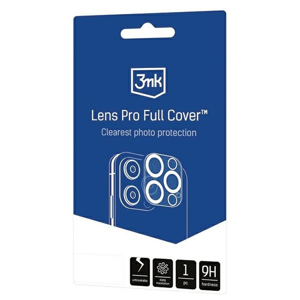 3MK Lens Pro Full Cover iPhone 14 Pro / 14 Max Szkło Hartowane na obiektyw aparatu z ramką montażową 1szt