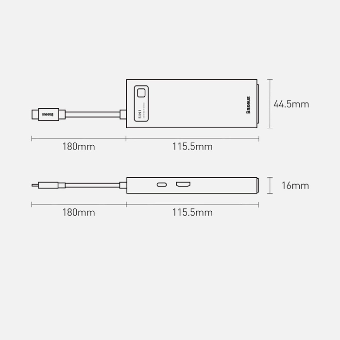 [PO ZWROCIE] Baseus Metal Gleam Series multifunkcjonalny HUB USB 5w1 USB Typ C PD 100W HDMI szary (WKWG020013)