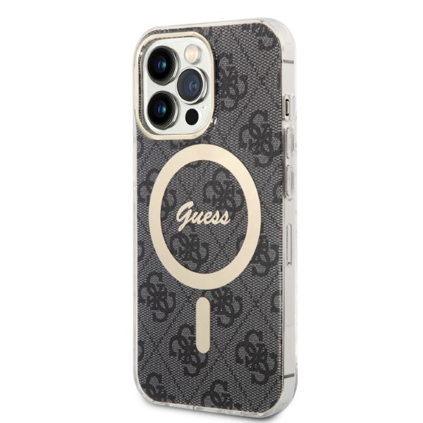 Zestaw Etui Guess Case+ Charger iPhone 13 Pro czarny/black hard case 4G Print MagSafe