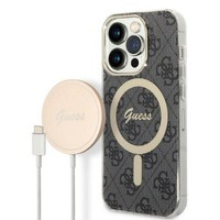 Zestaw Etui Guess Case+ Charger iPhone 14 Pro 6,1" czarny/black hard case 4G Print MagSafe