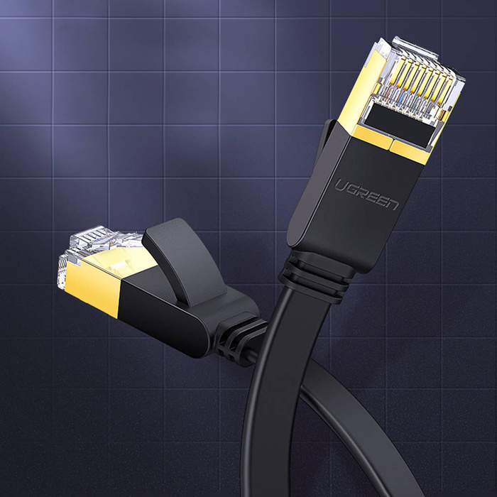 Ugreen kabel sieciowy internetowy Ethernet patchcord U/FTP Cat. 7 10Gb/s płaski 0.5m czarny (NW106)