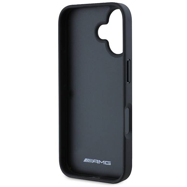 ETUI AMG iPhone 16  6.1" czarny/black hardcase Leather Debossed Lines Black Logo