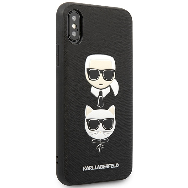 Etui KARL LAGERFELD Apple iPhone XS Max Saffiano Ikonik Karl&Choupette Head Czarny Hardcase