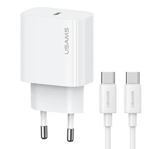 USAMS Ład. siec. 1xUSB-C T65 PD20W PD Fast Charging US-CC226 + kabel USB-C/USB-C US-SJ711 60W biały/white Yi Series OYXLTZ01