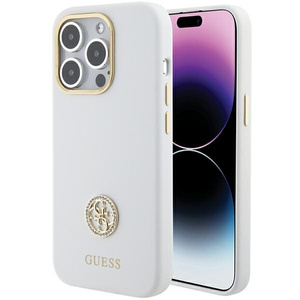 Etui Guess GUHCP15XM4DGPH iPhone 15 Pro Max 6.7" biały/white hardcase Silicone Logo Strass 4G Case