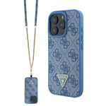 Etui Guess iPhone 16 Pro 6.3" niebieski/blue hardcase Leather Metal Logo Strass Crossbody