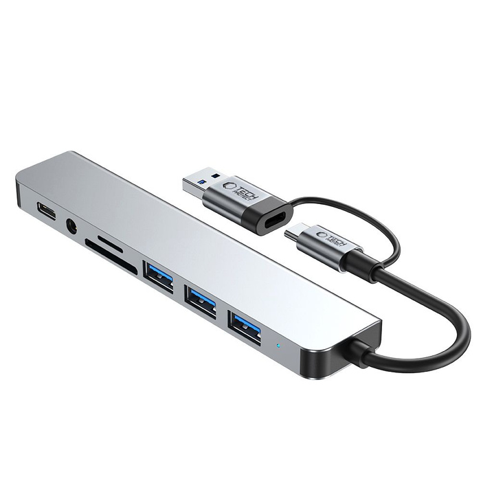 TECH-PROTECT HB06 HUB ADAPTER 9IN1 TYPE-C + USB2.0 + USB3.0 + SD/TF + AV3.5 SPACE GREY