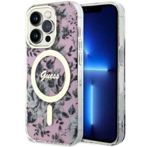 Etui Guess GUHMP14LHCFWSP iPhone 14 Pro 6.1" różowy/pink hardcase Flower MagSafe Case