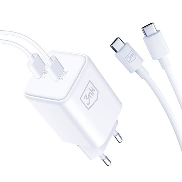 3MK Hyper Charger PD 45W ład. sieć. biała/white + 2x USB-C Cables