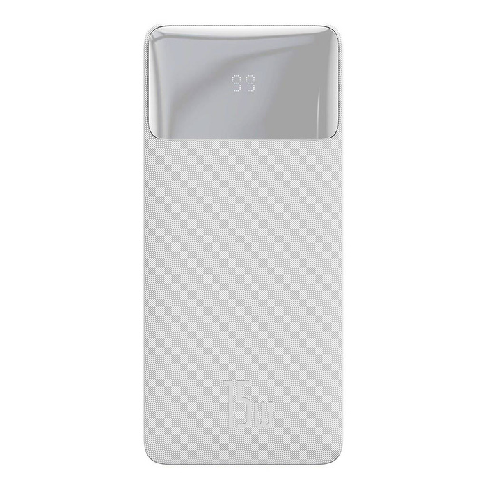 Baseus Bipow powerbank z wyświetlaczem 10000mAh 15W biały (Overseas Edition) + kabel USB-A - Micro USB 0.25m biały (PPBD050002)