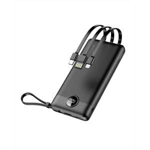 VEGER powerbank 10 000 mAh z wbudowanymi kablami Micro USB / Typ C / Lightning C10 (W1116) czarny