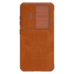 Nillkin Qin Leather Pro Case etui Samsung Galaxy S23+ pokrowiec z klapką osłona na aparat brązowe