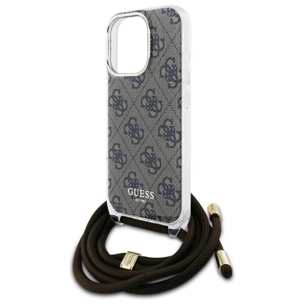 Etui Guess iPhone 16 Pro brązowy/brown hardcase Crossbody Cord 4G Print