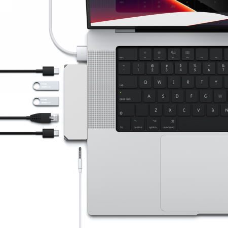 Satechi Pro Hub mini - aluminiowy Hub z podwójnym USB-C do MacBook (2xUSB-C, 2x USB-A, Ethernet, jack port) (Pro&Air&Max) (silver)