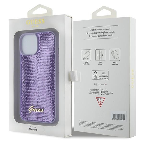 Etui Guess GUHCP15SPSFDGSU iPhone 15 6.1" fioletowy/purple hardcase Sequin Script Metal Case