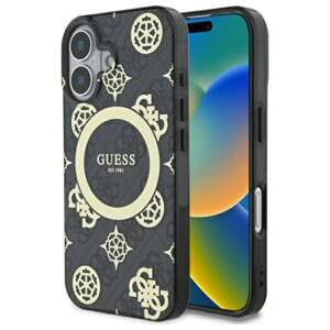 Etui Guess iPhone 16 6.1" czarny/black hardcase IML Peony On 4G Background MagSafe