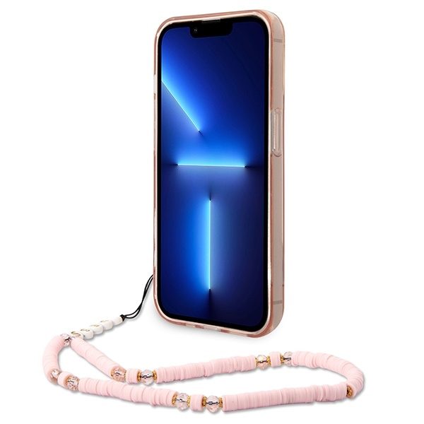 Etui GUESS Apple iPhone 14 Pro Max Translucent Pearl Strap Różowy Hardcase