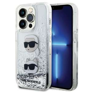 Etui Karl Lagerfeld KLHCP14LLDHKCNS iPhone 14 Pro 6.1" srebrny/silver hardcase Liquid Glitter Karl & Choupette Heads Case