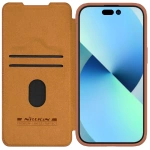 Skórzane etui z klapką osłoną aparatu do iPhone 15 Plus Nillkin Qin Pro Leather - brązowe