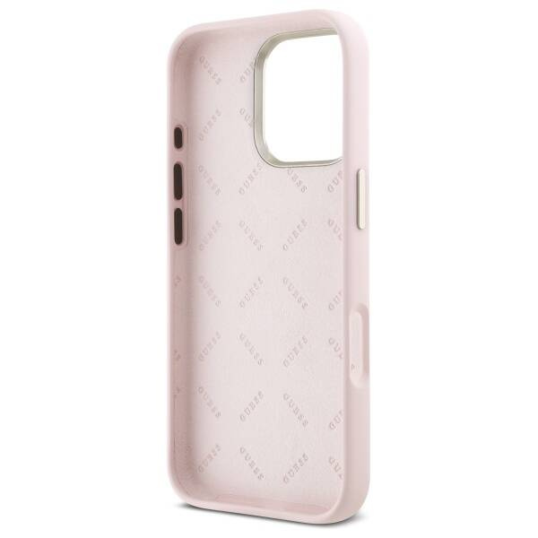 Etui Guess iPhone 16 Pro różowy/pink hardcase Silicone Script Metal Logo & Frame