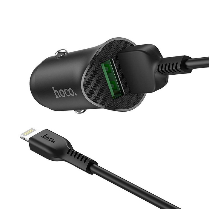 HOCO ładowarka samochodowa 2 x USB QC3.0 18W + kabel do iPhone Lightning 8-pin Farsighted Z39 czarna