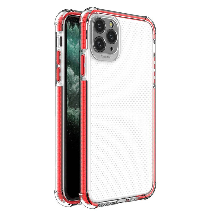 Spring Armor żelowy elastyczny pancerny pokrowiec z kolorową ramką do iPhone 11 Pro Max czerwony