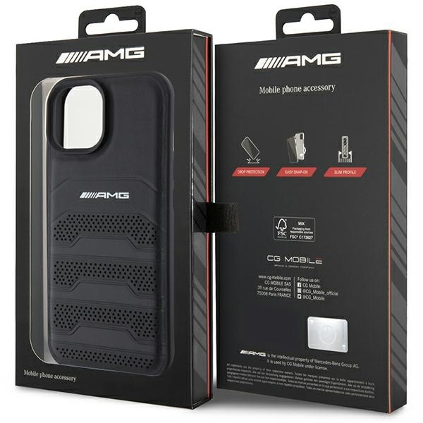 Etui AMG AMHCP15MGSEBK iPhone 15 Plus 6,7" czarny/black hardcase Leather Debossed Lines