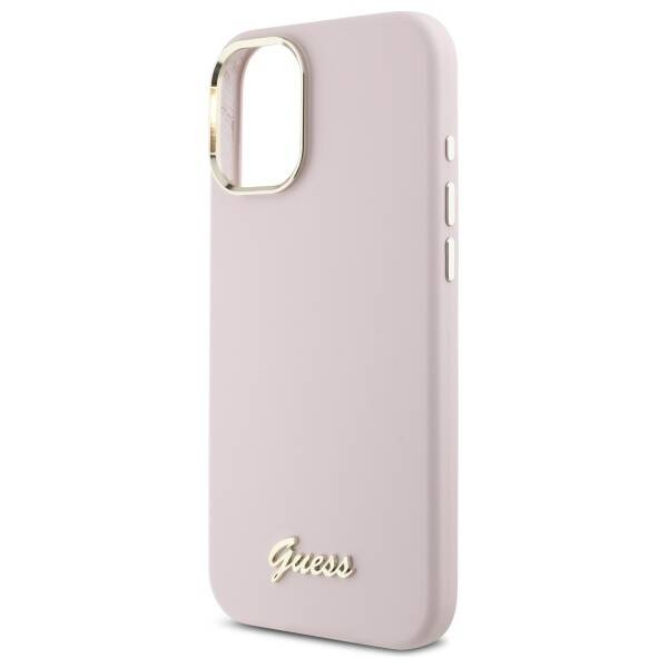 Etui Guess iPhone 16 różowy/pink hardcase Silicone Script Metal Logo & Frame