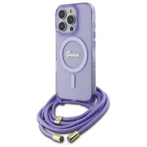 Etui Guess iPhone 16 Pro fioletowy/purple hardcase Crossbody Cord Script MagSafe